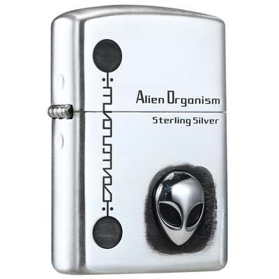 zippo打火机纯银贴章外星人