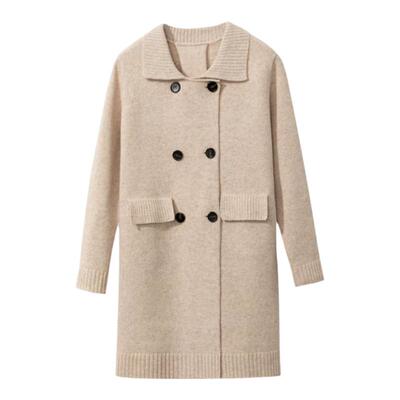 【现货】1OO%美丽诺羊毛 复古双排扣系带针织开衫外套女