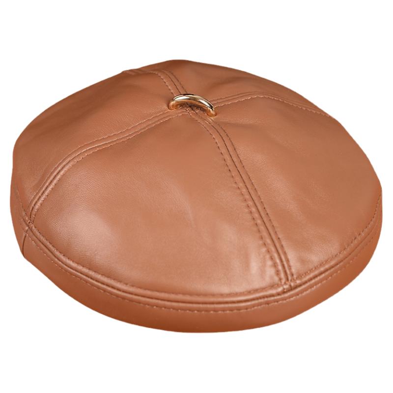 网红款羊皮贝雷帽女韩版百搭休闲真皮帽子复古时尚秋冬画家帽潮流