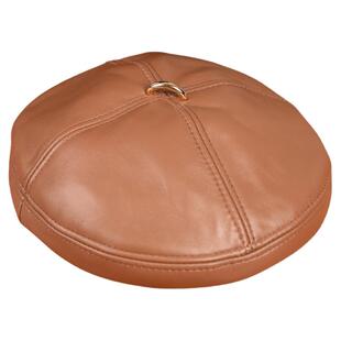 网红款羊皮贝雷帽女韩版百搭休闲真皮帽子复古时尚秋冬画家帽潮流