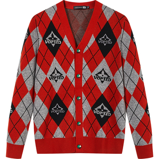 BM复古菱格果断毛衣潮牌男装针织开衫外套男士羊毛衫2022秋冬新款