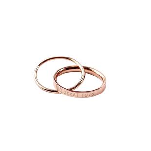 双环相扣交叉戒指简约钛钢镀18K玫瑰金久保色食指环戒子潮女时尚