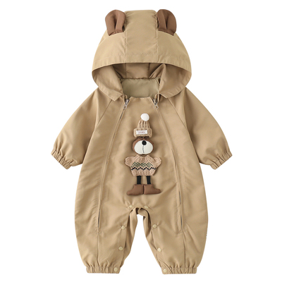 婴儿春秋冬连帽哈衣双开拉链爬服