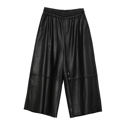 Carolingian简约低奢！进口半植鞣绵羊皮裤 轻结构七分阔腿皮裤