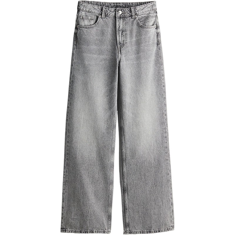 HM女装牛仔裤冬季直筒复古牛仔裤直筒波嬉风水洗慵懒高腰0871889