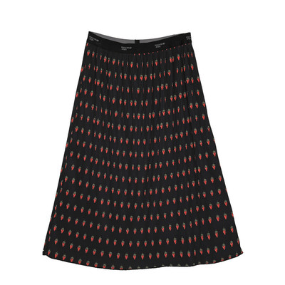 MOVEUP幻走2026夏季新款.FUN系列松紧腰草莓印花条纹压褶半身裙