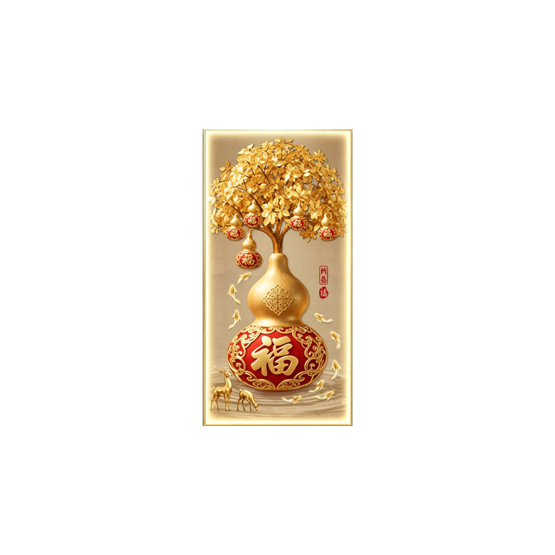 入户正对门好寓意年年有余挂画葫芦玄关装饰画过道走廊高级感壁画