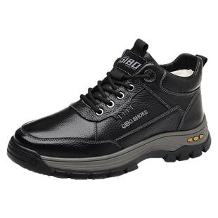 达官贵人2025新款男鞋皮毛一体羊毛冬加绒保暖头层牛皮爸爸雪地靴