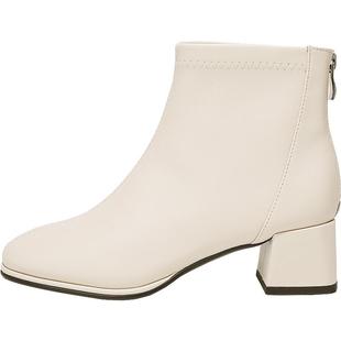 达芙妮白色短靴女鞋2025秋冬新款气质高跟短靴妈妈鞋法式瘦瘦靴子