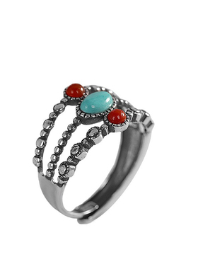 999.9足银烧蓝珐琅描金国潮戒指