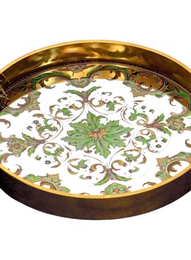 新古典现代镜面艺术椭圆圆形装饰收纳托盘家用奢华软装茶盘摆件