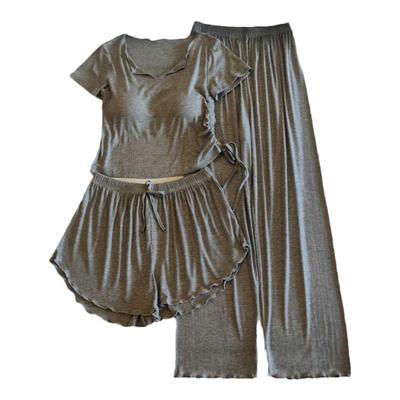 莫代尔带胸垫睡衣女春夏季家居服