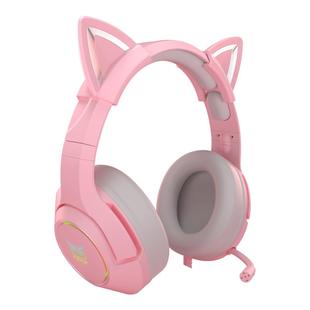 Onikuma粉色猫耳朵耳机头戴式游戏电竞耳麦带麦台式电脑有线女生
