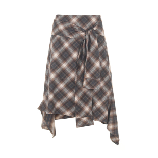 wana try苏格兰格纹磨毛不规则咖色半裙2025秋季新款女款半身裙