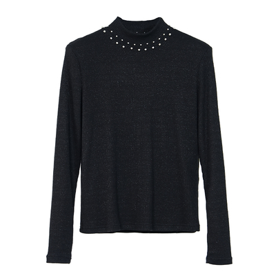 半高领嵌珠修身弹力针织衫毛衣男