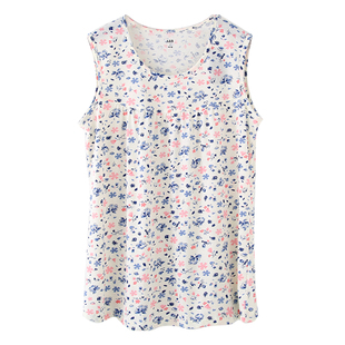 AB内衣女纯棉无袖印花衫夏全棉宽松中老年家居服睡衣单件上衣H366