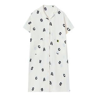 红豆【呼吸棉】双层纱布纯棉睡裙女短袖纱布透气柔软松弛感家居服