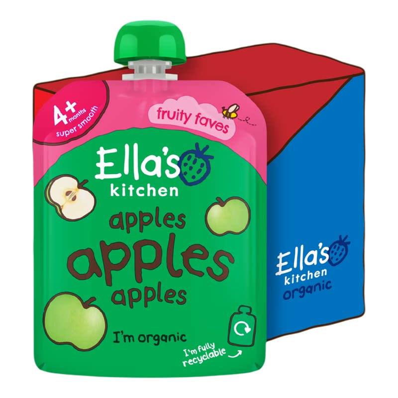 Ella's Kitchen进口英国婴幼儿有机营养苹果口味果蓉7包优惠装70g