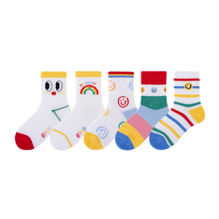 儿童袜子春秋纯棉男女童多巴胺韩版彩虹袜学生宝宝秋冬条纹中筒袜