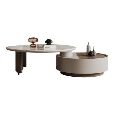 可旋转多功能储物圆形岩板茶几