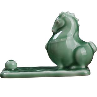 陶瓷唐马绿马小摆件办公室桌面手机支架工位招财装饰品送朋友礼物