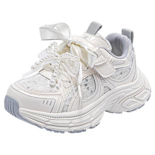 安奈儿女童白色运动鞋小白鞋2025新款秋冬加绒二棉大童儿童老爹鞋