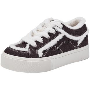 热风加绒休闲鞋女款2025年冬季新款复古毛绒拼接板鞋百搭女鞋子