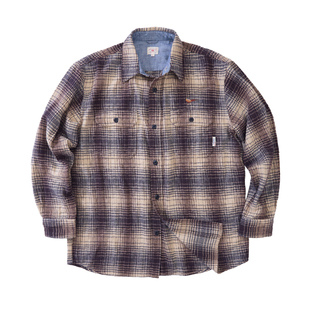 国棉壹厂山鸡绣花鱼骨法兰绒格子衬衫男女款全棉磨毛复古格子衬衫