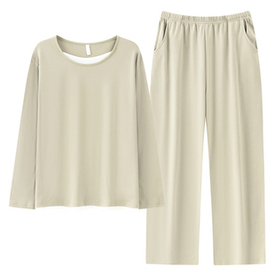 芬腾可安睡衣女款春秋季纯棉长袖女士2026新款杏绿家居服套装冬天