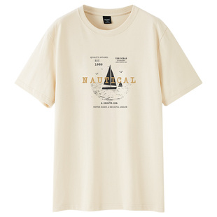 TEEK纯棉短袖T恤男装 夏季新款帆船印花青少年学生潮流半袖上衣服