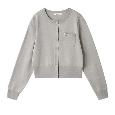 SNIDEL纯色圆领光泽感针织开衫