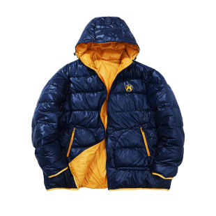 核爆炸冬季潮流撞色蓝黄两面穿双面保暖棉衣男女街头休闲连帽棉服