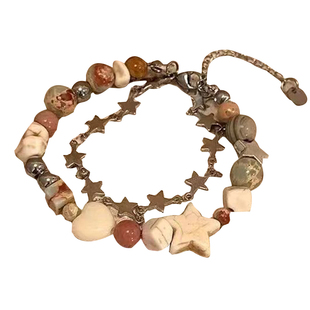 温柔宇宙 原创手作奶油配色双层星星手链小众设计少女天然石串珠