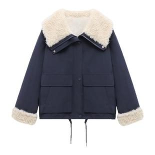 ROCOCO/洛可可仿羊羔绒工装外套女保暖棉服大气大衣女装棉衣