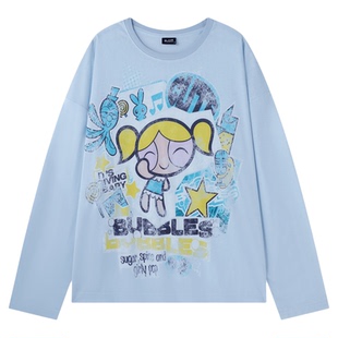 【飞天小女警联名】BJHG不计后果 长袖T恤女款夏季莱赛尔斜肩罩衫