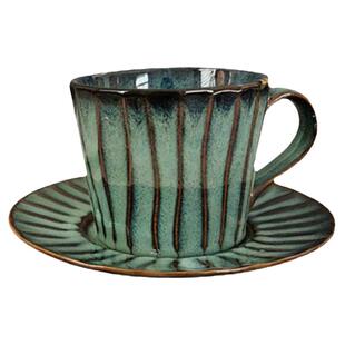 欧式陶瓷条纹马克杯家用高档咖啡杯套装窑变浮雕下午茶餐具带杯托