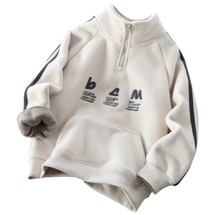 男童加绒卫衣加厚保暖儿童冬装上衣长袖冬季男孩双面绒打底衫帅气