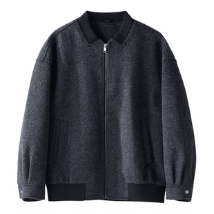 LUUD boxy短宽版型棒球领绵外套男冬季羊毛混纺磨毛肌理毛呢夹克
