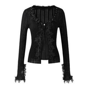 MISSCOCOON可可尼打底针织衫女2025年秋季新款蕾丝拼接假两件毛衫