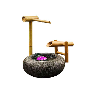 禅意造景老石槽流水竹日式石钵石雕鱼缸庭院户外景观喷泉风水宝盆