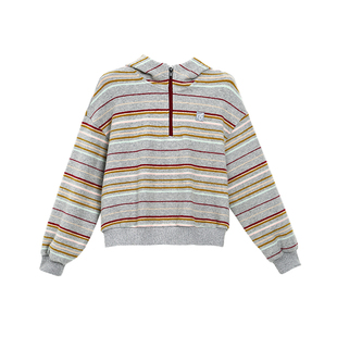 gugumini童装春秋女童加厚磨毛保暖舒适彩色条纹连帽卫衣上衣