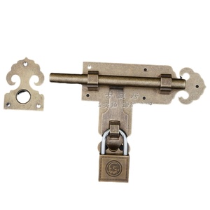 中式大门插销老式防盗门把手仿古纯铜门栓锁鼻实木门锁扣加厚插锁