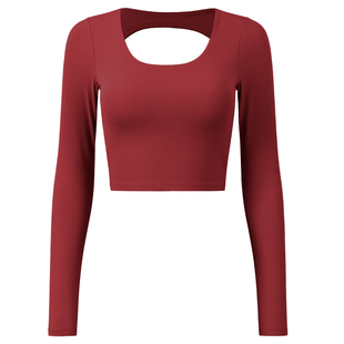 耐吉奥带胸垫瑜伽服女2025新款性感露背普拉提训练运动长袖上衣秋