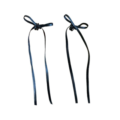 原创咖色皮质蝴蝶结飘带发夹女甜美少女风双马尾鸭嘴夹侧边夹发饰