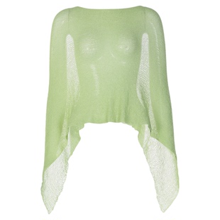 gusty泰式辣妹度假风草绿色镂空针织罩衫多穿法披肩纯欲透视上衣