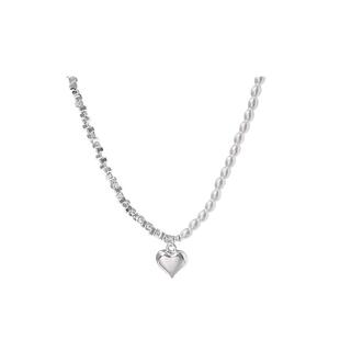 官方淡水珍珠项链女马君妍同款轻奢碎银几两爱心锁骨925纯银颈链