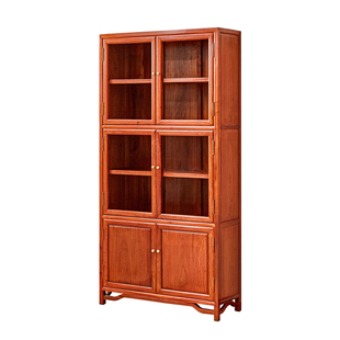 花梨木书柜多层中式玻璃柜六门刺猬紫檀书架实木置物柜红木书橱柜