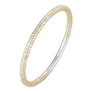 足银9999描金招财猫吉言纯银手镯女实心古法素圈闭口手环圆棍礼物