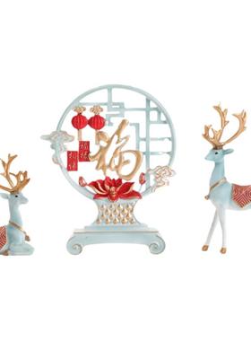 轻奢现代客厅酒柜招财鹿摆件