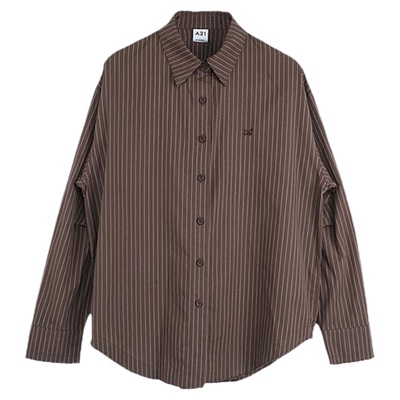 A21女装宽松翻领条纹长袖衬衫春秋季梭织新品休闲百搭慵懒风上衣